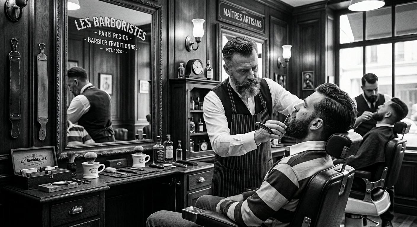 Homme portant un dégradé taper et une barbe taillée au millimètre chez le barbier Les Barboristes à Paris